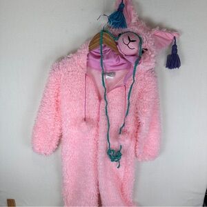 Girls Pink Llama Costume Jumpsuit Size Medium Fuzzy Halloween Pajama Onesie